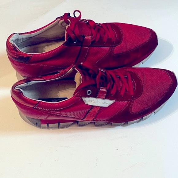 Dolce & Gabbana Shark-teeth Soles Sz 11 Low-top Sneaker Red Men Logo - Picture 6 of 12